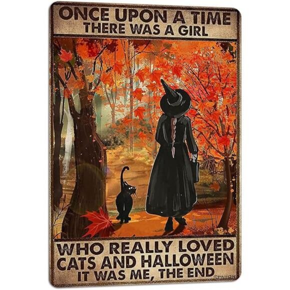 Black Witch Cat Sign Once Upon A Time There was A Girl Who Really Loved Cats - Picture 8 of 8